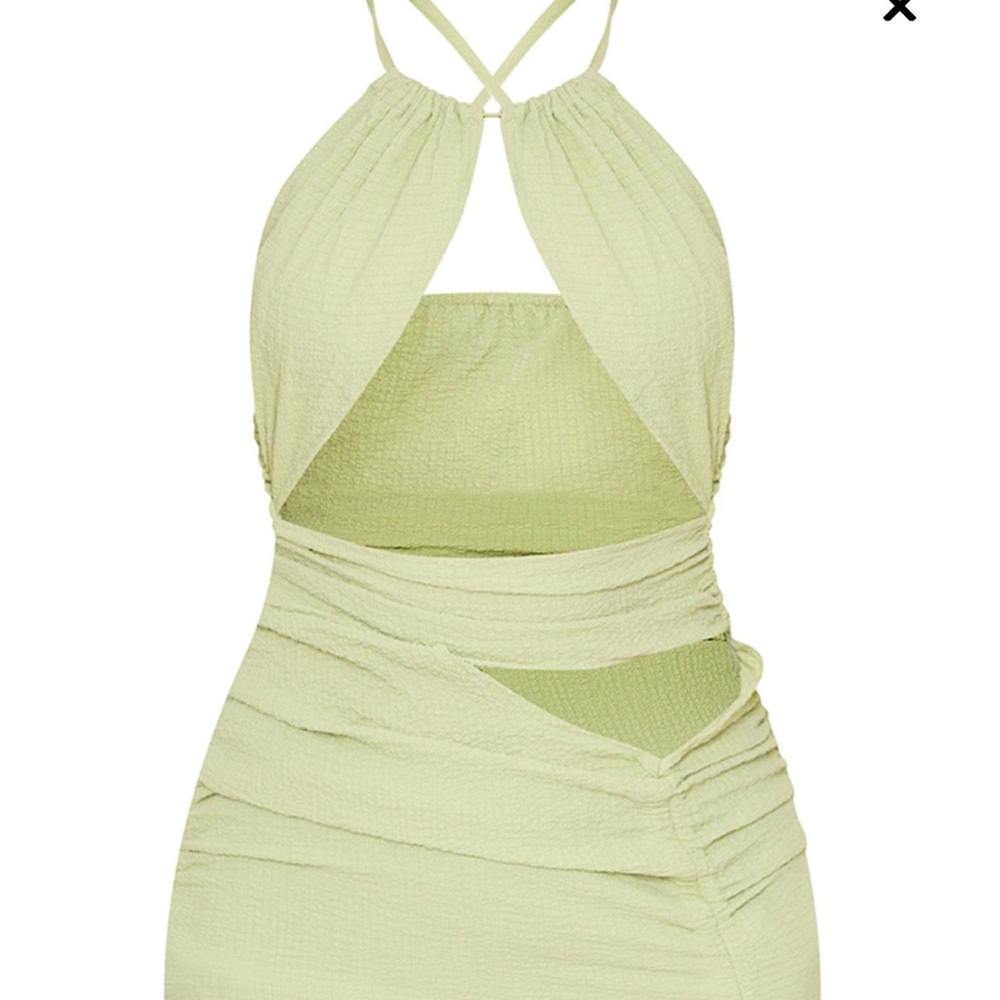 Pretty little thing sage green halter neck ruched dress